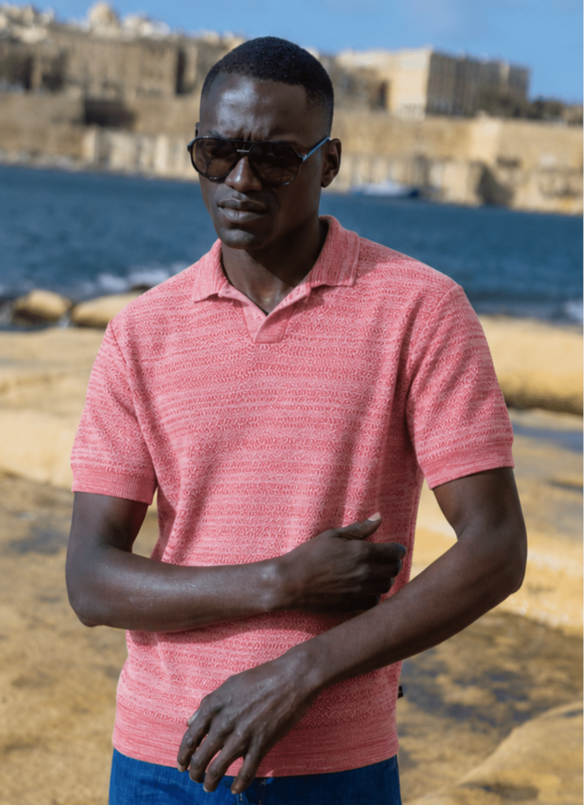 Holman Split Neck Knit Polo for Men - Hammer Made