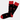 The Black Lips Sock is a pair of cotton socks, size 8-12, in black with red toes, heels, and cuffs, decorated with a playful pattern of red lips showing white teeth.