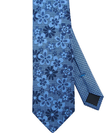 Blue Floral Silk Neck Tie - 15134 - 80737 - Hammer Made