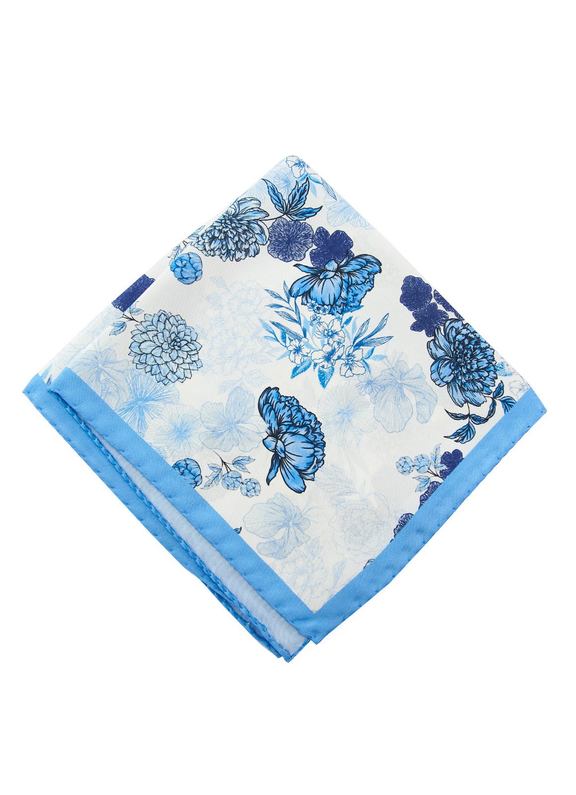 Blue Floral Silk Pocket Square - 15136 - 80818 - Hammer Made