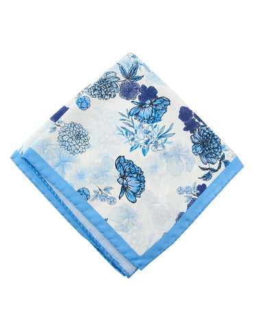 Blue Floral Silk Pocket Square - 15136 - 80818 - Hammer Made