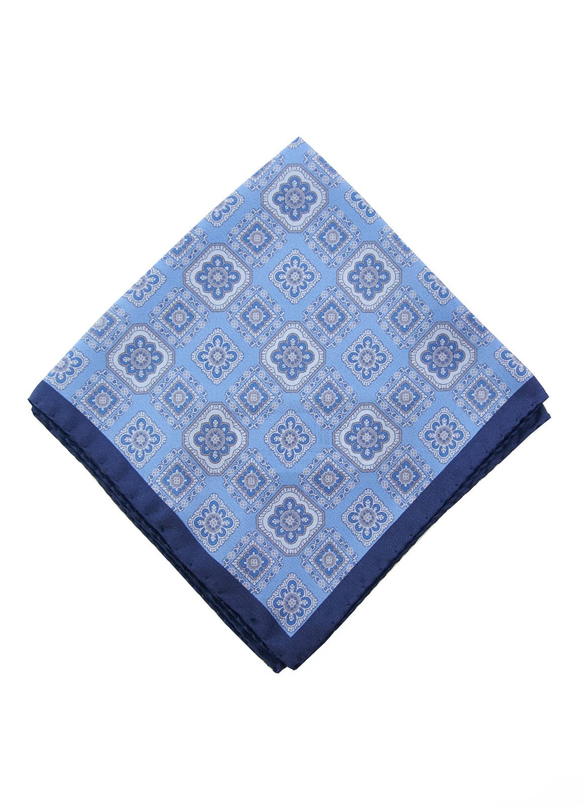 Blue Medallion Silk Pocket Square - 15136 - 80812 - Hammer Made