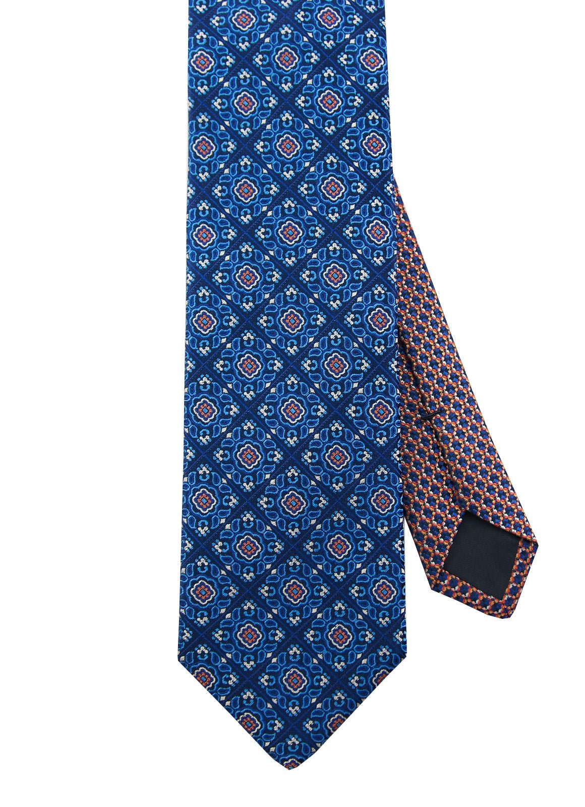 Blue/Orange Medallion Silk Neck Tie - 15134 - 80749 - Hammer Made