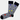 Grey Game Day Sock: Gray cotton socks with black toes, heels, and cuffs, featuring multi-color football helmets, footballs, whistles, and goal posts. Available in sizes 8-12. Made in Turkey.