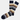 Grey/Yellows Stripe Sock: Cotton socks with horizontal blue, brown, cream, and gray stripes. Made in Turkey, fits size 8-12. Displayed on a plain white background.