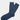A pair of Navy Melange Bamboo Socks featuring thin white vertical stripes, laid flat on a white background. Made in Turkey and fits sizes 8-12.