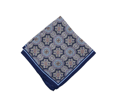 Printed Blue Medallion Pocket Square - 14808-75295 - Hammer Made