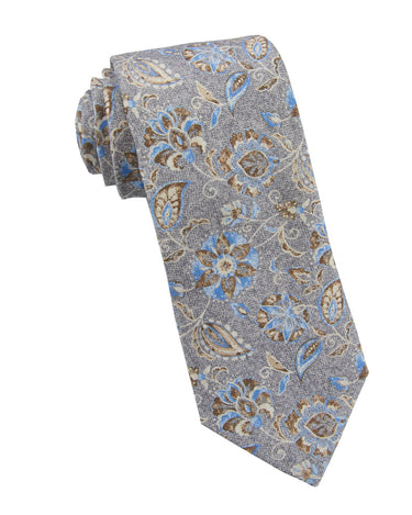 Printed Grey Flower Tie - 14774-75257 - Hammer Made