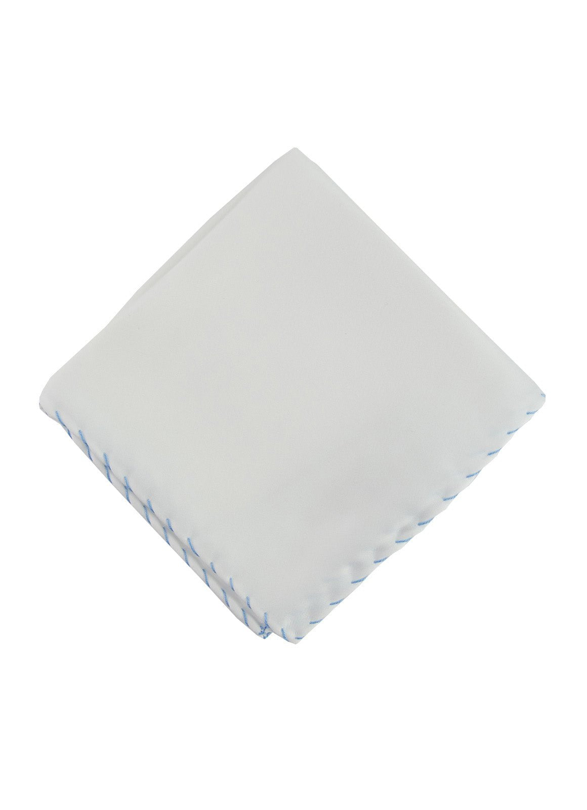 White w/ Lt Blue Stitch Silk Pocket Square - 15136 - 79329 - Hammer Made