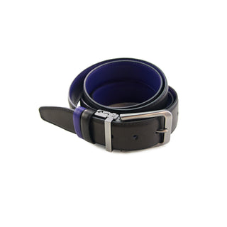 Black/blue 35 mm reversible leather belt