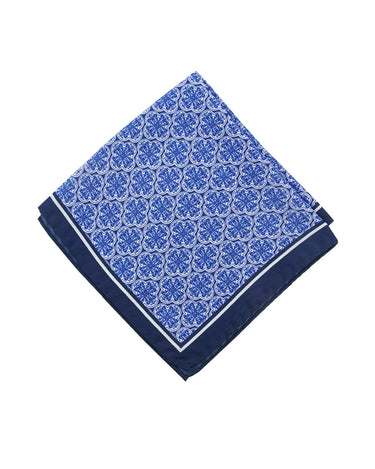 Dk blue Portuguese tile pocket square - 13923-70776 - Hammer Made