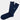 The Navy/Aqua Logo Sock is a plain navy blue pair with a small circular logo near the top and blue text on the toe, shown on a white background. Fits sizes 8-12 for versatile comfort.
